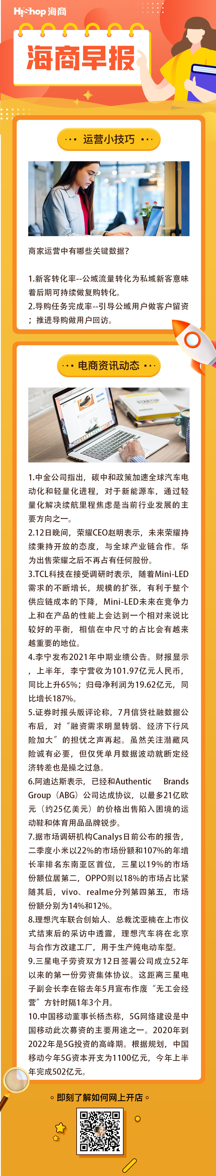 HiShop电商早报——2021年8月13日
